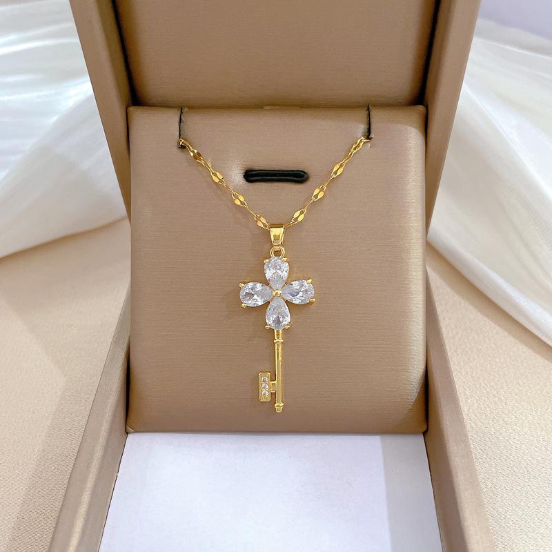 Lucky Necklace Women'S Copper Micro-Inlaid Real Gold Electroplating Simple And Exquisite Clavicle Chain Neck Chain