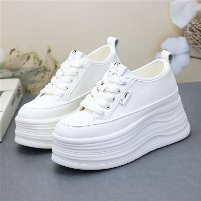 Fashion Wedge Heel Sneakers Shoes Comfy Casual Shoes Female 8cm High Quality Microfiber Leather White Platform Sneakers for Women