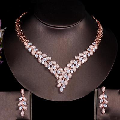 CMM Conjunto de joyería de disfraz de boda con circonita cúbica de Color dorado con corte marquesa