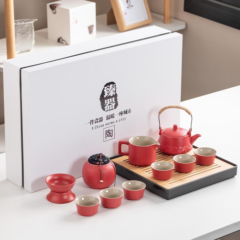 

Чайный набор для кунг-фу из черной керамики, чашка-крышка, чайник, чайная чашка, аксессуары для чайного набора, полный чайный поднос, деловые подарки, подарочная коробка высокого класса