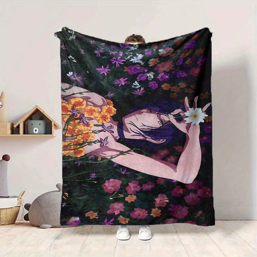 1Pc Floral Fantasy Garden Flannel Blanket, Soft And Comfortable, Casual Warm, Camping Travel, Christmas, Halloween Xmas Gift S1517