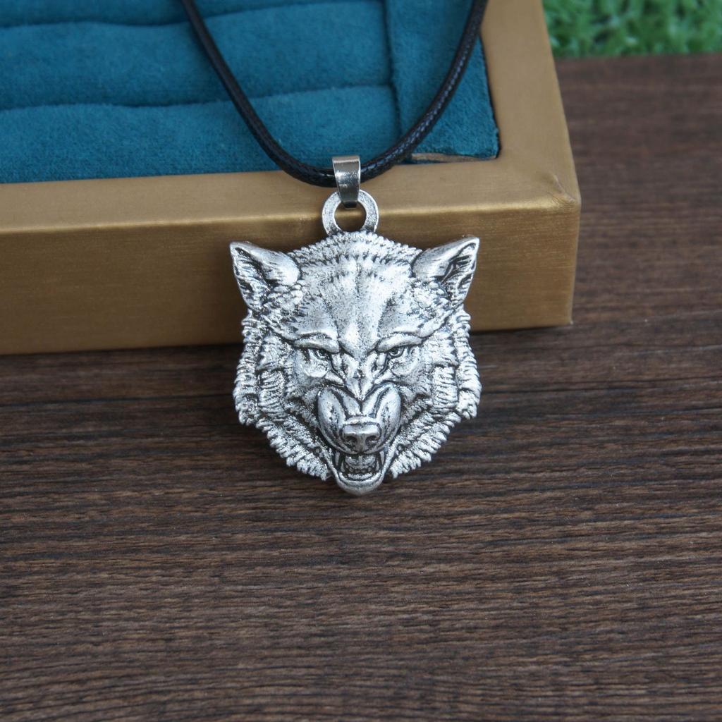 Nordische Mythologie Wolfskopf Halskette für Männer Punk Charm Schmuck Geschenk Wikinger Stil
