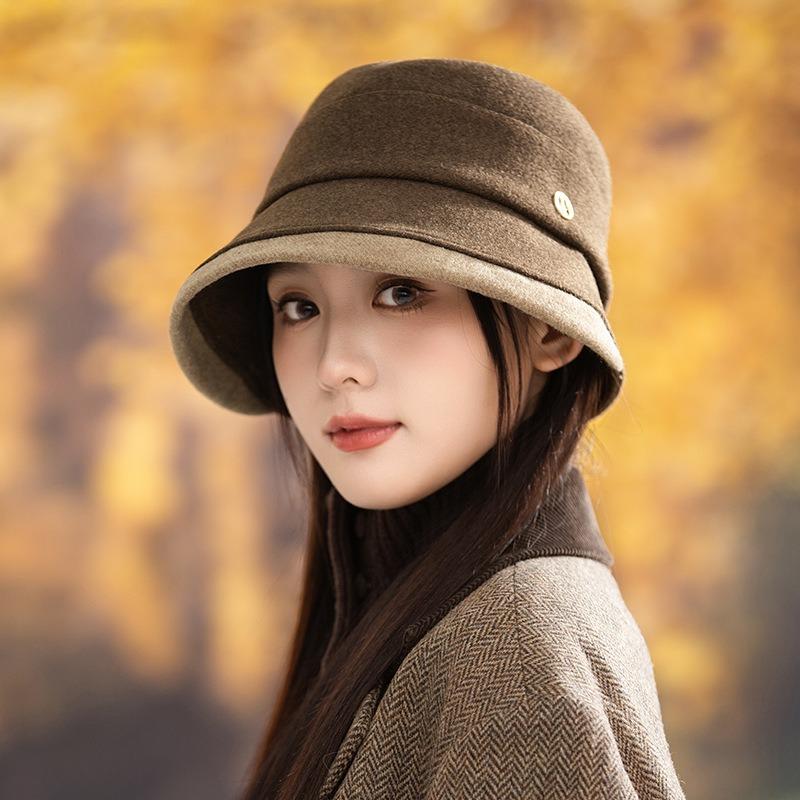 Autumn and Winter Hat Women's Versatile Face Small Bucket Hat Large Brim Basin Hat Warm Bucket Hat