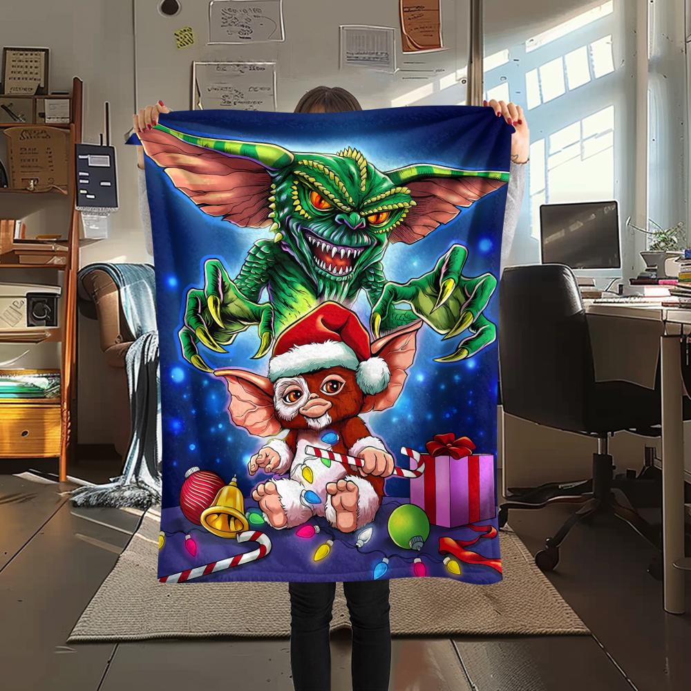 1pz Coperta in Flanella con Stampa Gizmo Gremlins, Alta Qualità per Tutte le Stagioni, Decorazione per la Casa, Calore e Comfort, Perfetta per Regali di Natale