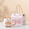 High looking Cake Ceramic Cup for Girls Cute Cartoon Home Set of Mug with Lid Coffee Cup Gift Box