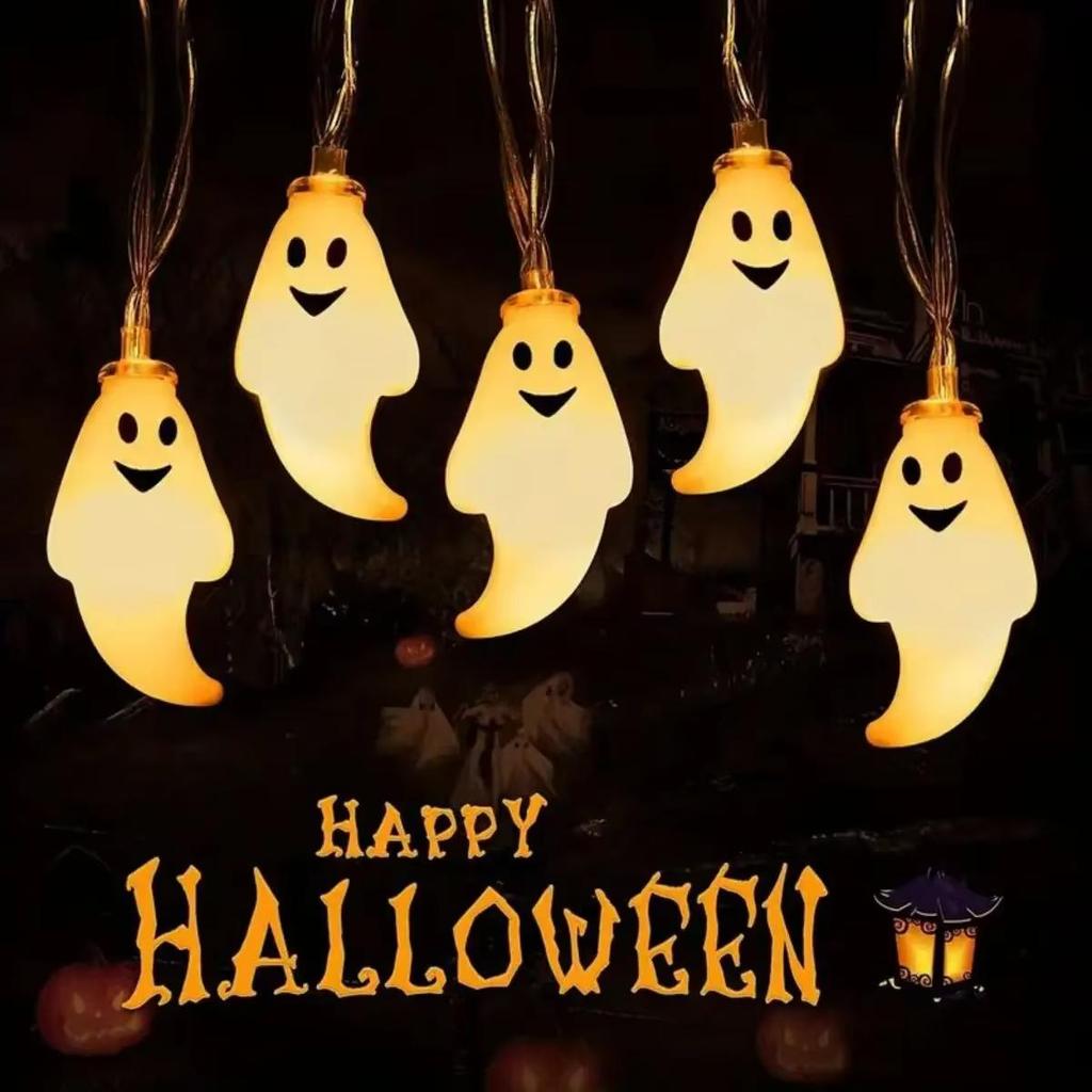 Battery Operated Halloween Ghost String Lights LED Hanging Decorative Lamp for Indoor Outdoor Yard Party Haunted House Bar Holiday Atmosphere