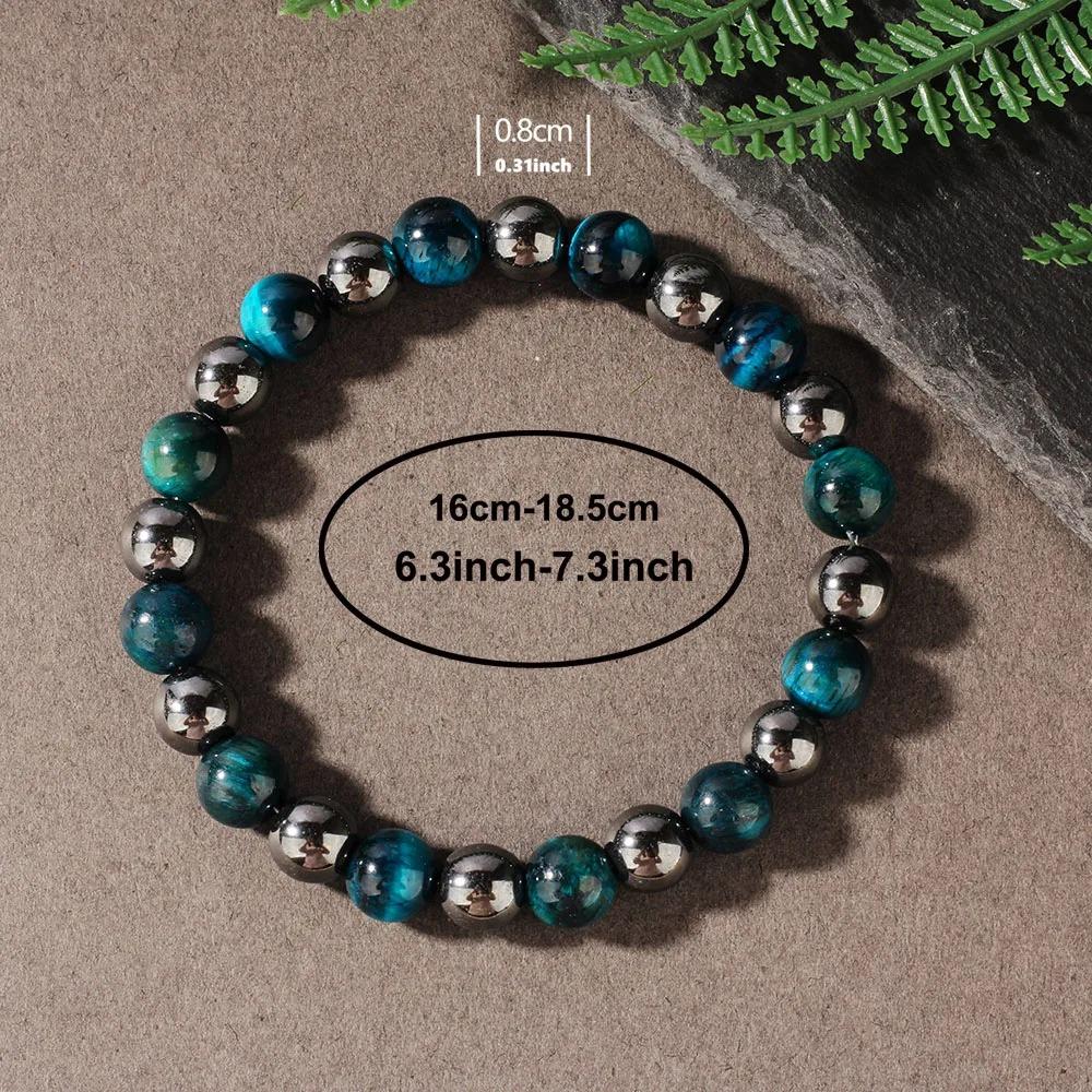 Natural Stone Blue Tigers Eye Bracelet Men Fashion Jewelry Unisex Handmade Stretch Beaded Bracelet Attracting Money accessories