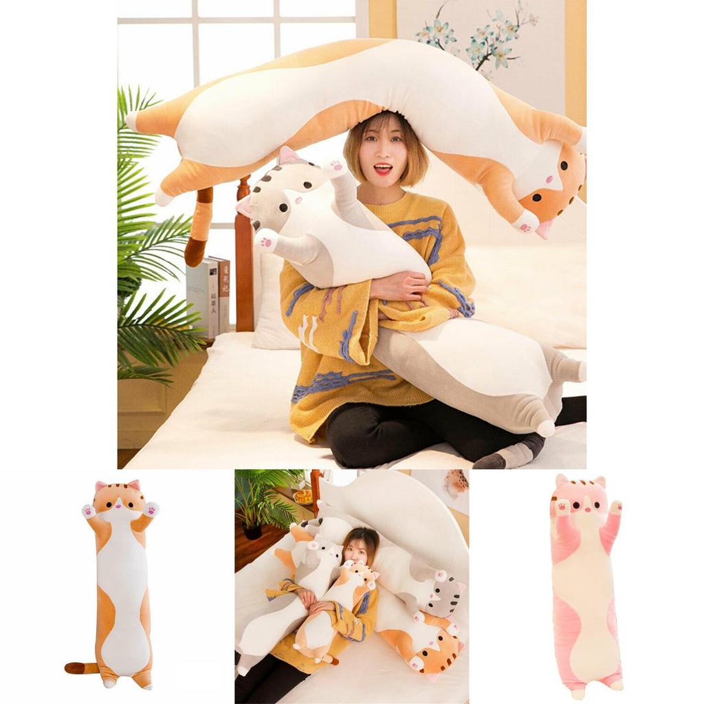 Adorable Long Cat Plush Toy Soft Stuffed Kitten Pillow Perfect For Kids Sleeping Comfort