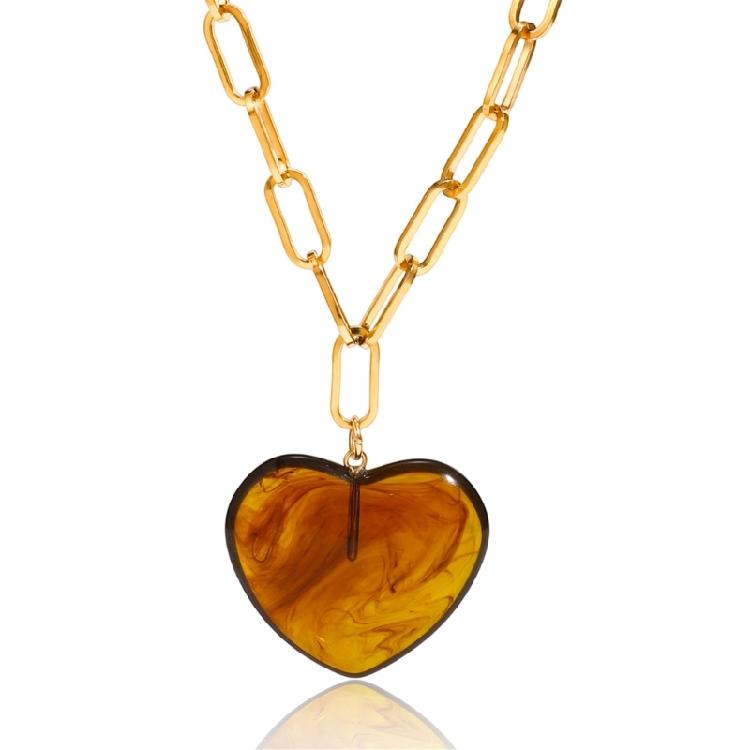 Lightweight Resin Heart Charm Necklace Adjustable Length Chain Simple Elegant Design Unisex Jewelry