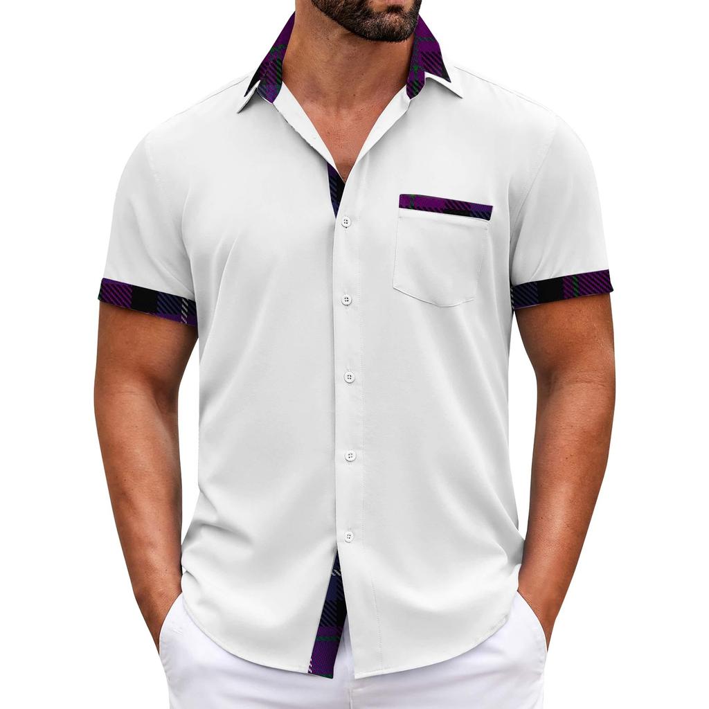 Men's Plaid Printed Button Short Sleeve Shirts Men's Casual Fashion Short Sleeve Shirts