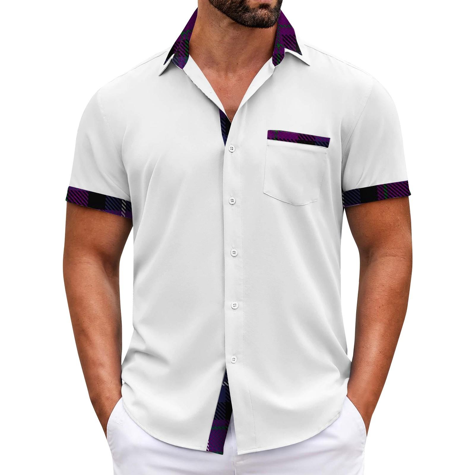 

Чоловічі сорочки з короткими рукавами з принтом і ґудзиками Чоловічі повсякденні модні сорочки з короткими рукавами XL білий