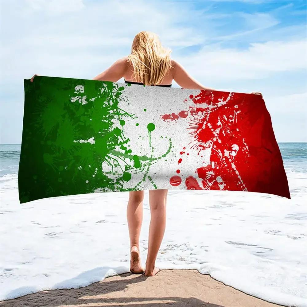 Italien Flagge Bedrucktes Strandtuch Mikrofaser Schnelltrocknend Schwimmen Sandfrei Meer Surf Poncho Saugfähig Dusche Fitnessstudio Yoga Matte Damen Herren