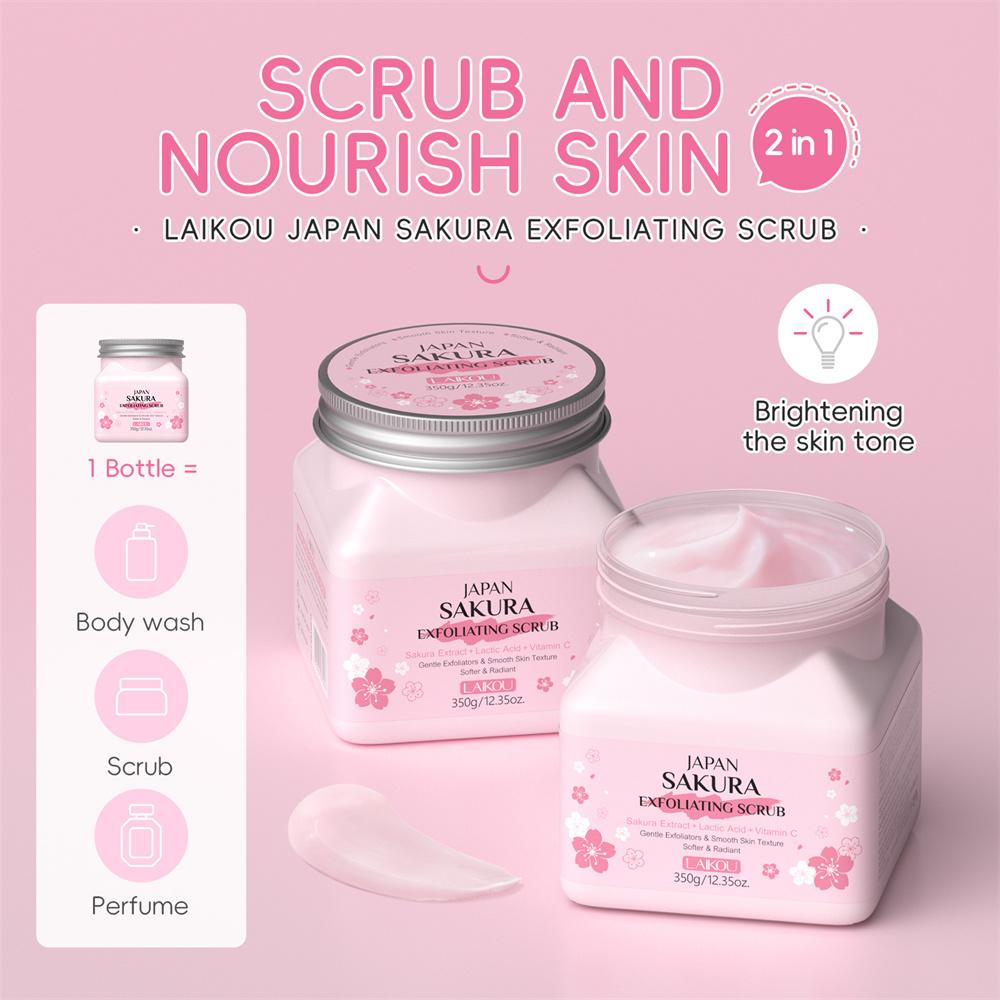 Sakura Cherry Blossom & Rice Bran Body Scrub - Gentle Exfoliating Physical Scrub with Vitamin C & Niacinamide Cherry Blossom Scrub