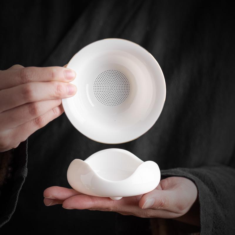 Suet Jade Porcelain Tea Leak Tea Filter Set Household White Porcelain Tea Filter All-ceramic Mesh Tea Compartment Accessories Tea Filter
