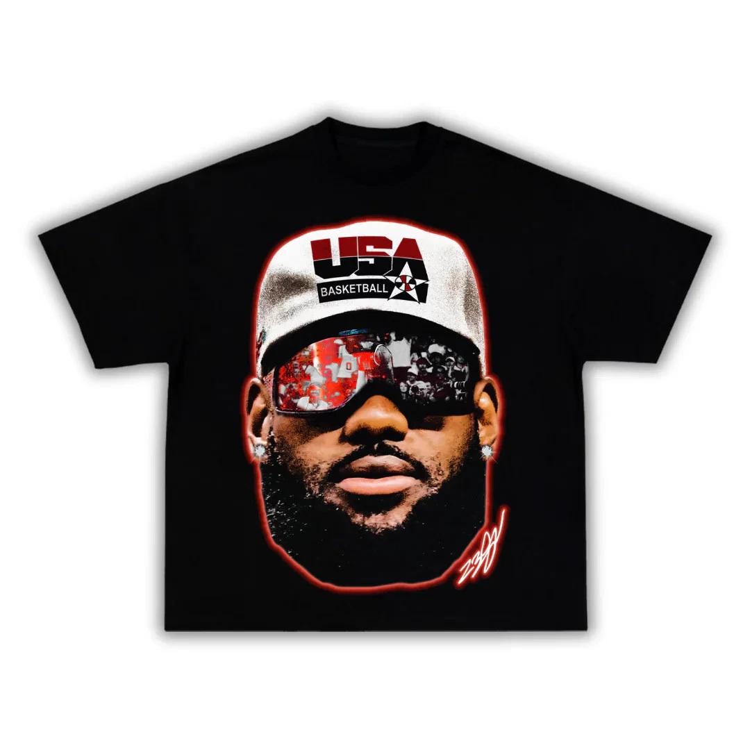 

Legoat Lebron Vision Big Face Boxy Vintage Graphic Basketball Tee Streetwear Y2K 2XL