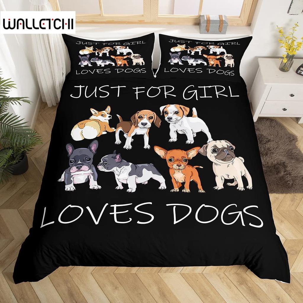 Kids Cartoon Dogs Duvet Cover Set King Size Corgi Pug Pattern Comforter Cover For Boys Girls Adult Bedroom Decor,Cute Puppy Pet
