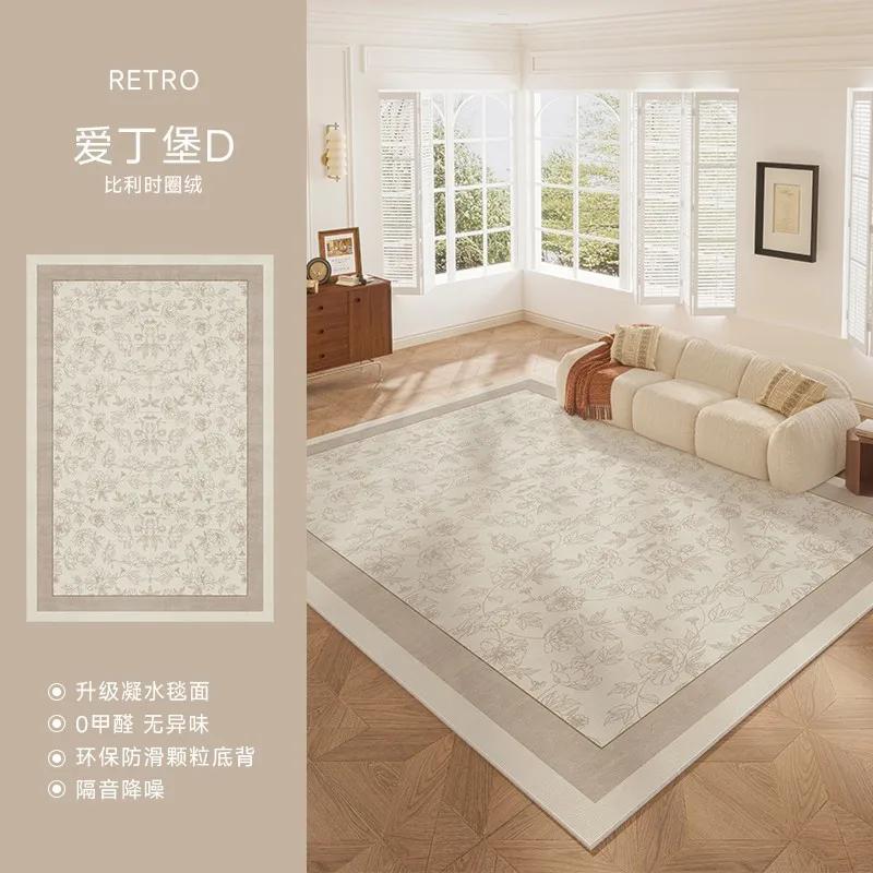 Solid living room carpet cotton linen waterproof dirt resistant easy to clean high end loop velvet printed rug for home decor