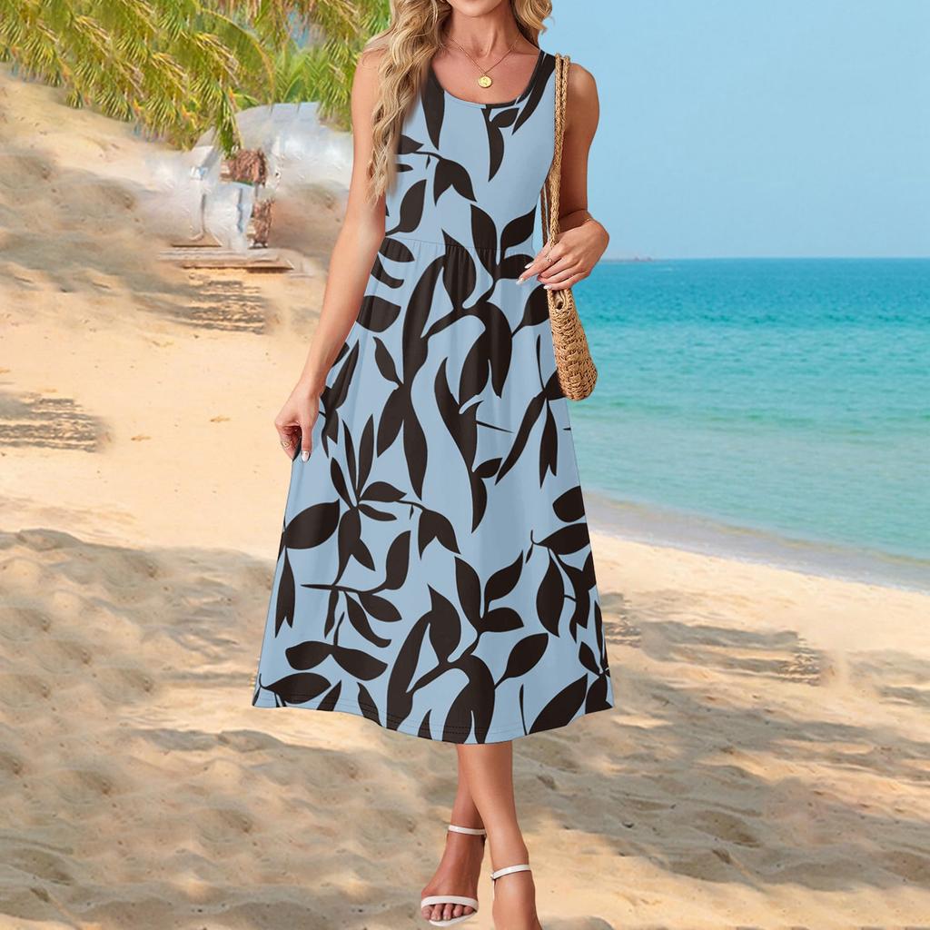 Modisches Damen-Sommerkleid, elegante Freizeitkleidung, Strandurlaub-Sonnenrock mit Taschen