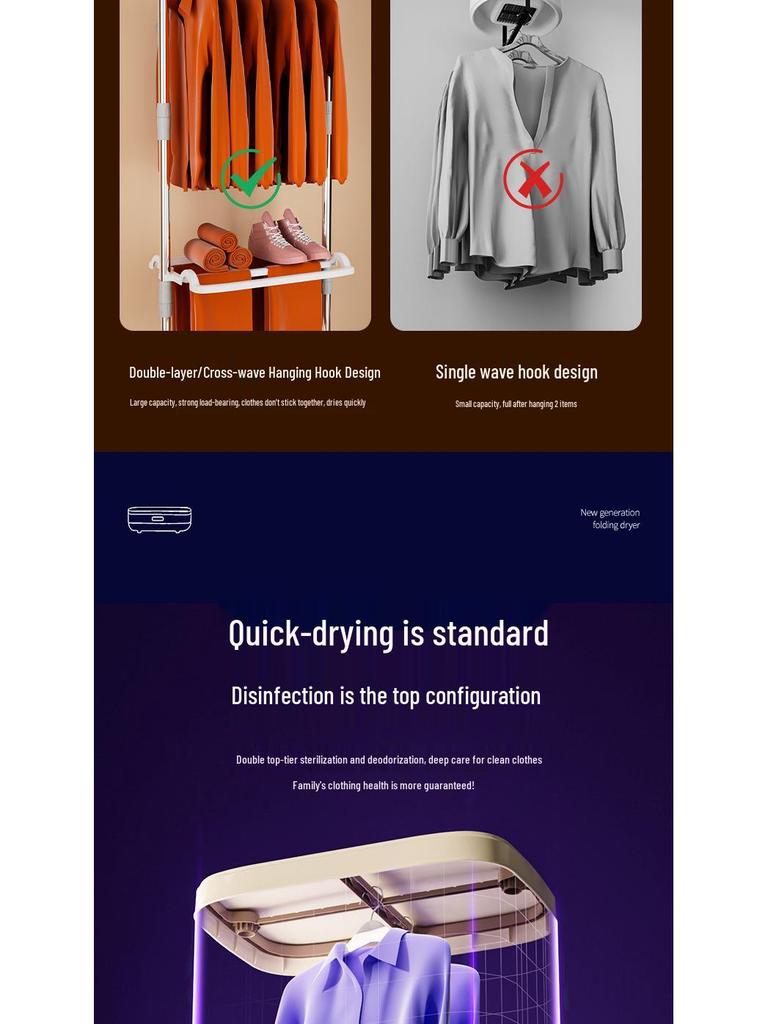 Automatic Folding Clothes Dryer with Steam Deodorization, UV Disinfection, and Portability