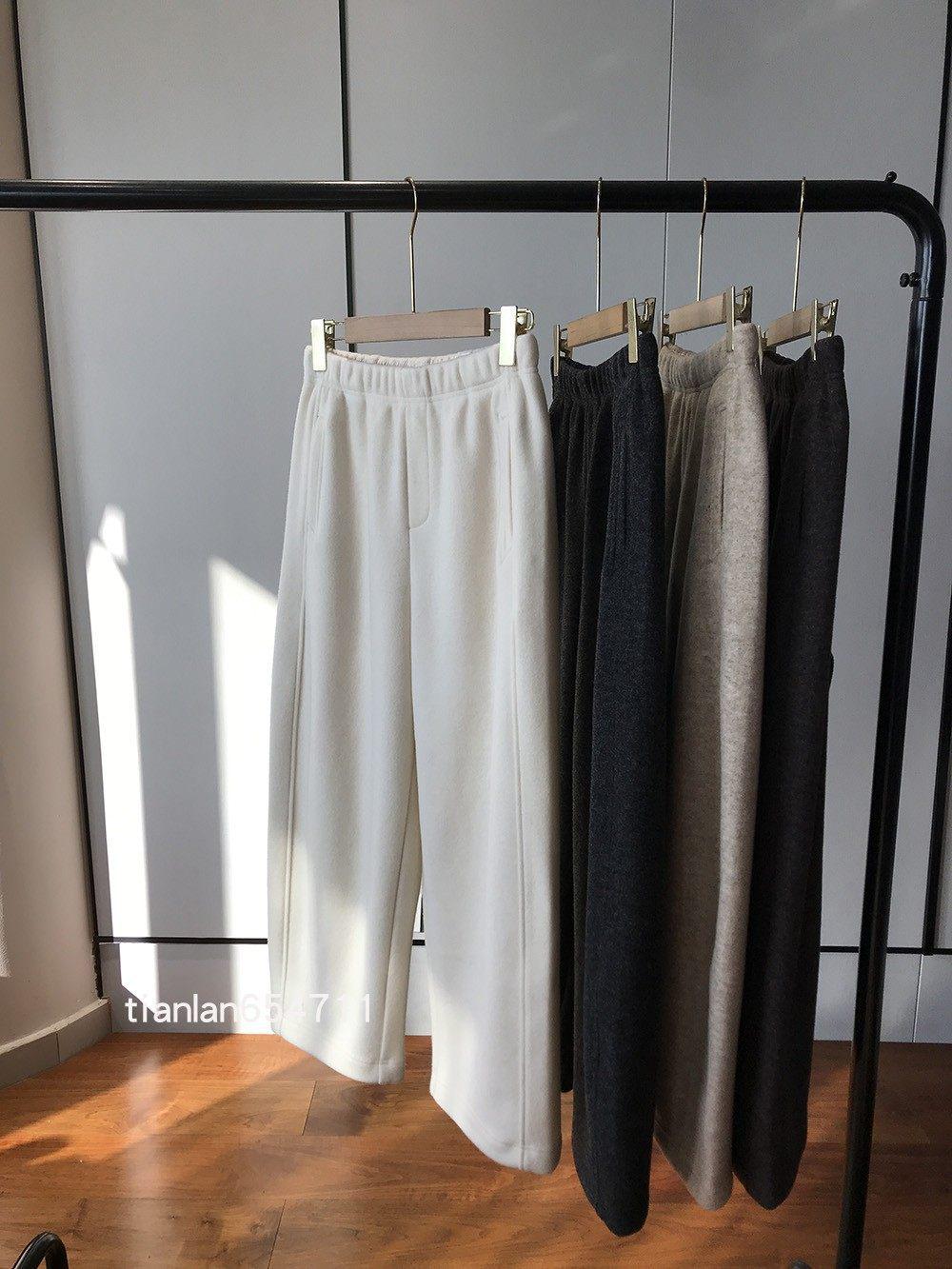 K26 Wool Flannel Pants: Loose, High-Waisted, Warm, Fleece-Lined Casual Pants - No Returns or Exchanges! M