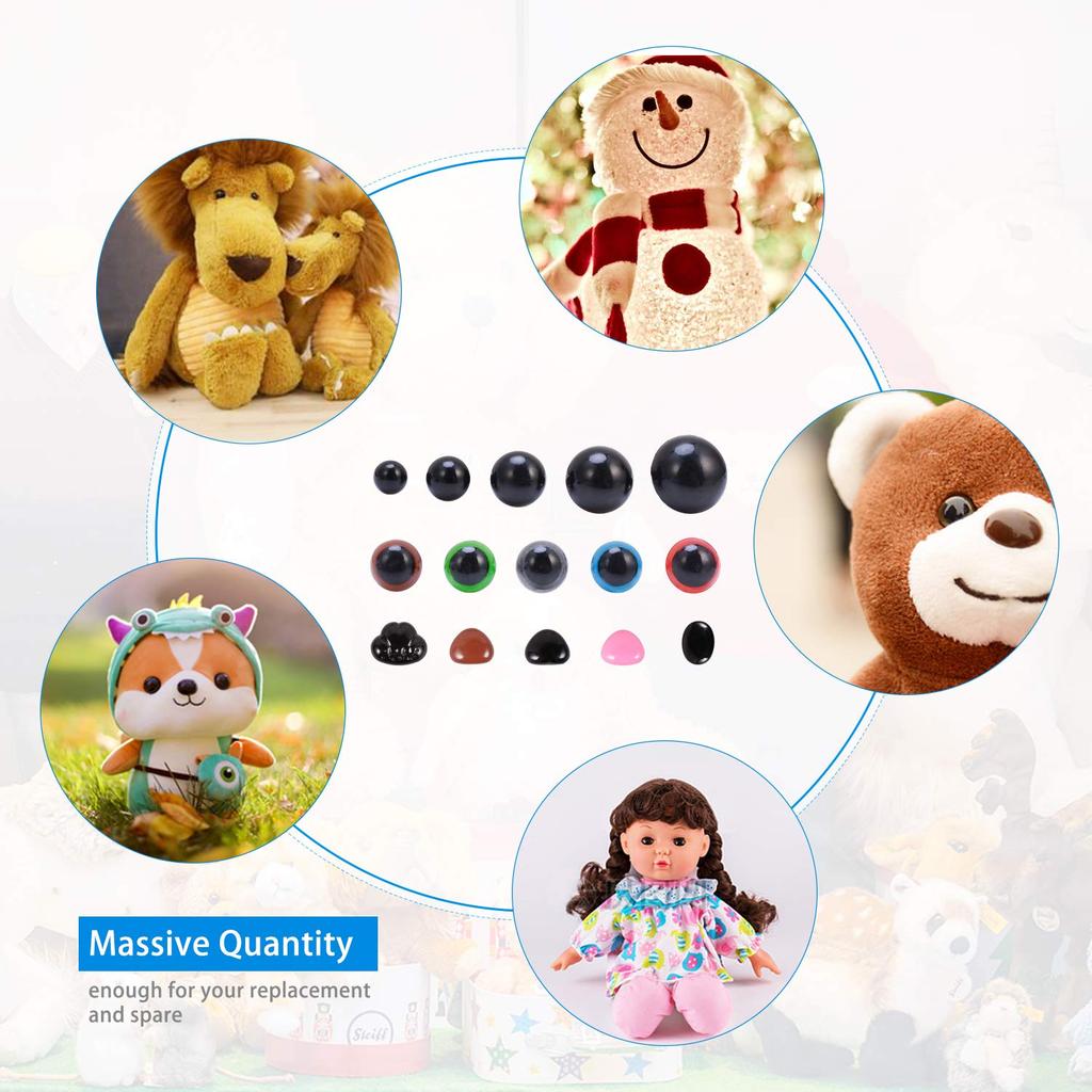 570 Pcs Plastic Safety Eyes and Noses with Washers Craft Doll Teddy Bear Nose for Amigurumi Crafts Crochet Toy Stuffed Animals