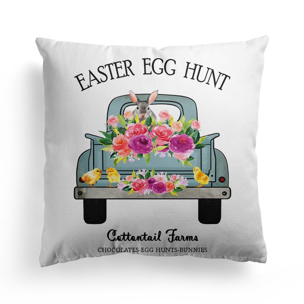 New Spring Easter Pillow Case Bunny Flowers Wreath Peach Skin Fleece Print Pillow Clothes Cover