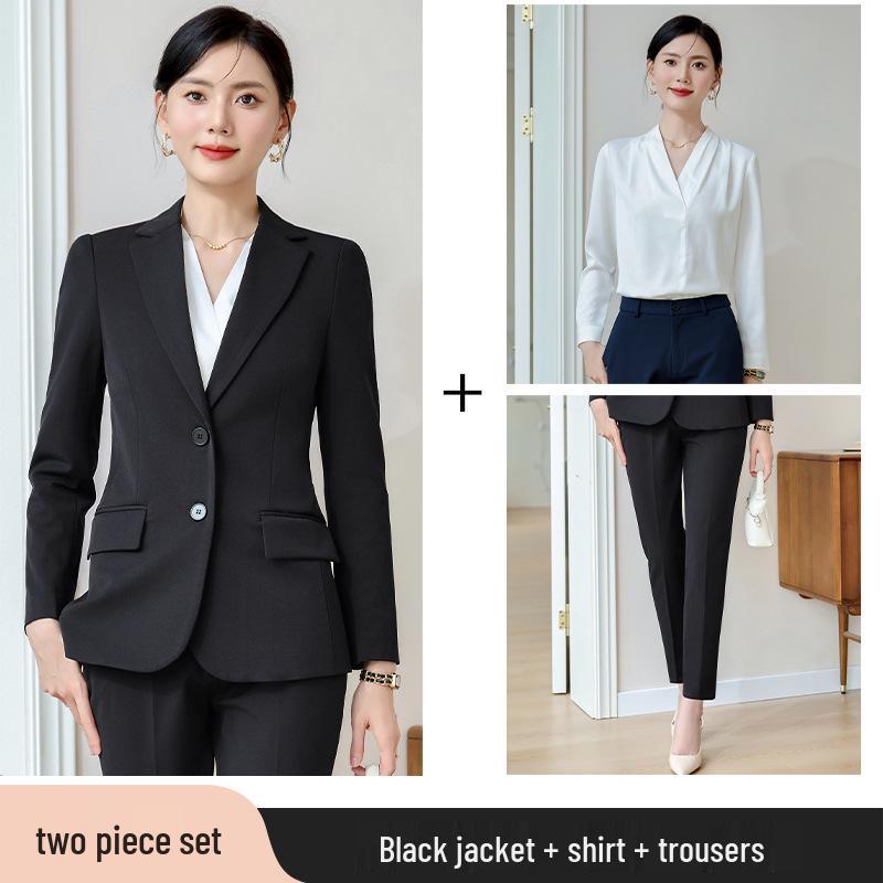 High-End Women's Grey Suit Set - Professional Spring/Autumn Formal Wear for Interviews and Work