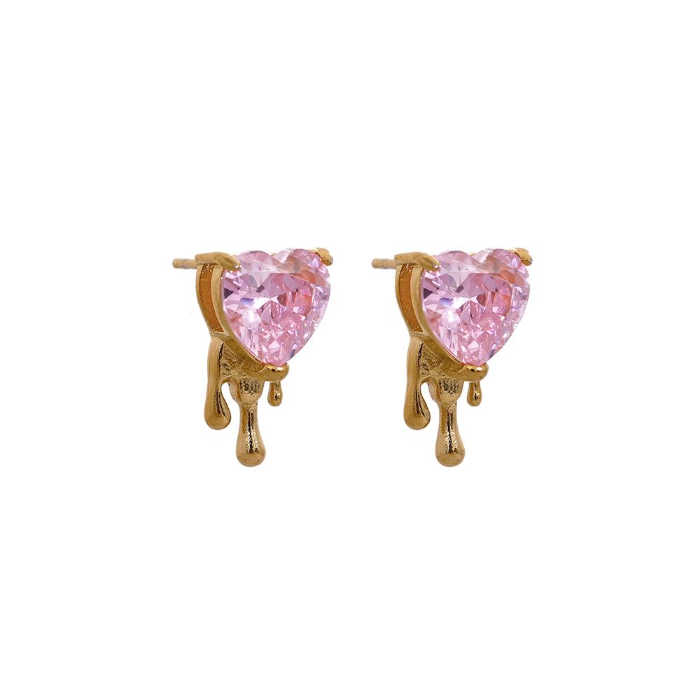 Yhpup Delicate Bling Cubic Zirconia Stainless Steel Heart Creative Stud Earrings Fashion Cast Jewelry for Women Basic Gift New