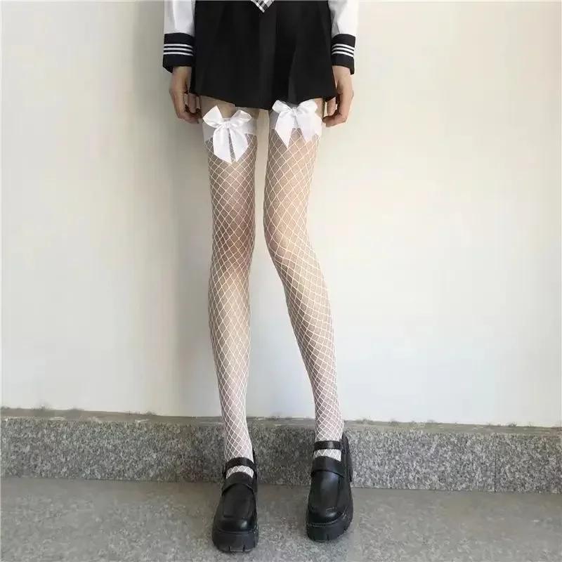Sexy červený lem Nové nadkolenní dlouhé ponožky Gotické krajkové průhledné punčochy přes stehna Dámské Punkové JK Tenké hedvábné jednobarevné punčochové zboží
