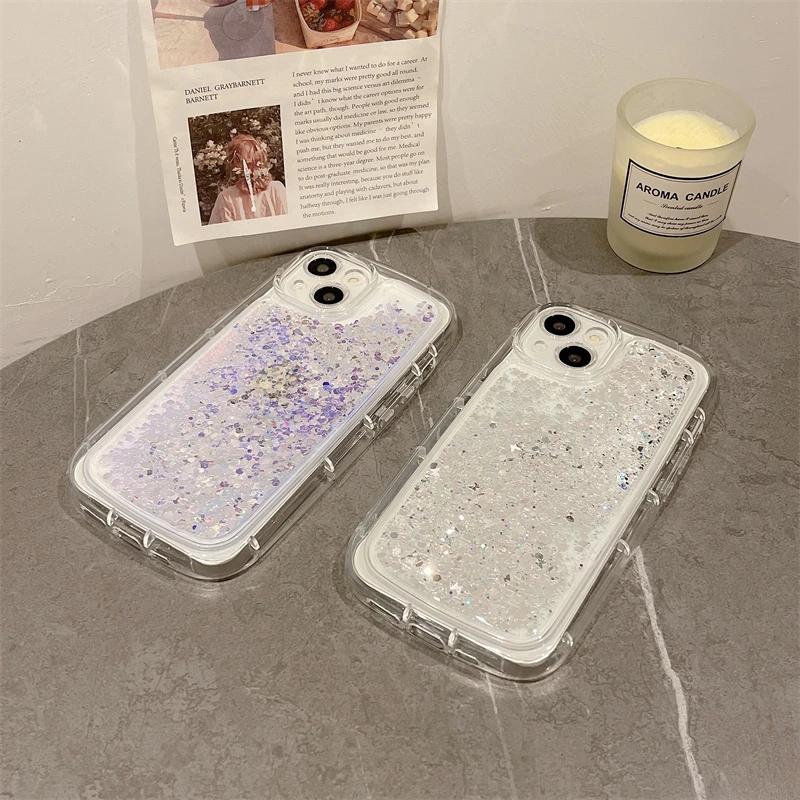 Glitter Fragments Quicksand Case for iPhone 16 15 17 Pro Max Back Cover Anti-fall Airbags Soft Silicone Shell Bumper Phone Funda