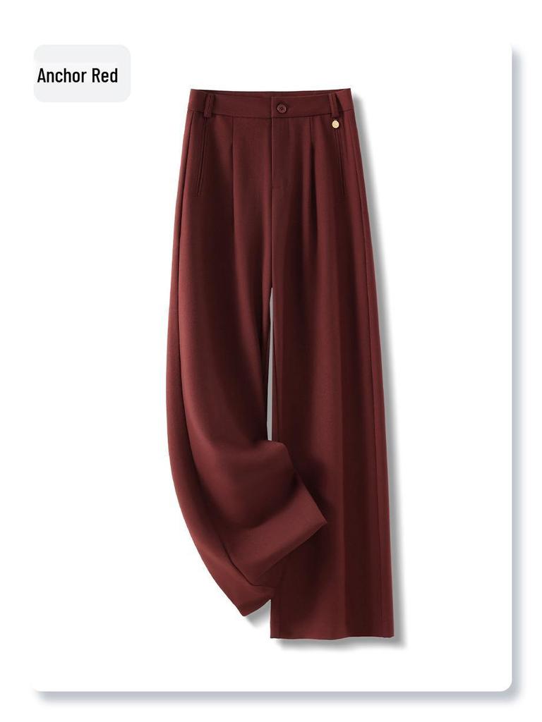 Gray Wide-Leg Wool Pants for Women - High-Waisted, Drapey, Straight-Leg Trousers, 2024 Spring/Autumn Collection