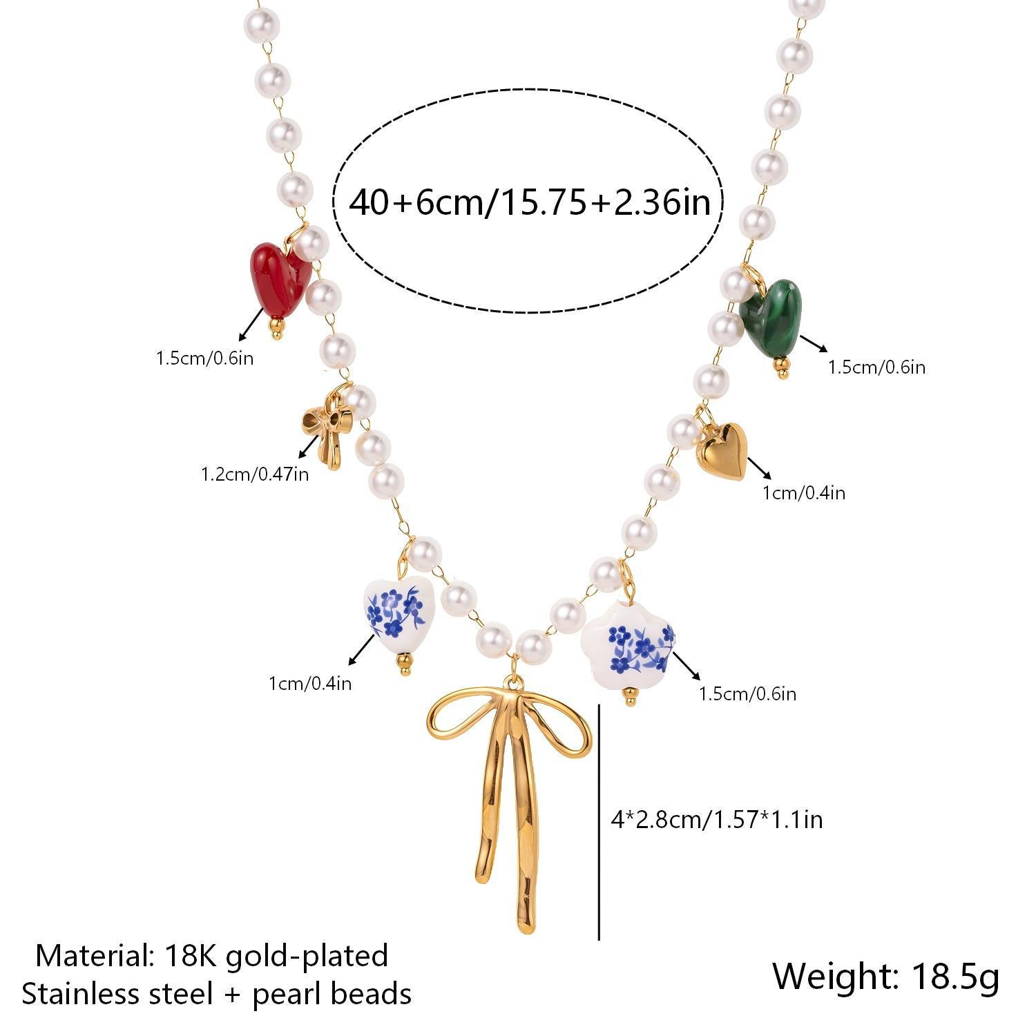 European Bestseller: 18K Gold Plated Stainless Steel & Ceramic Bow Pendant Necklace 18K