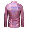 Men Disco Shirt Shiny Golden Sequin Metallic Dress Shirt Lapel Long Sleeve