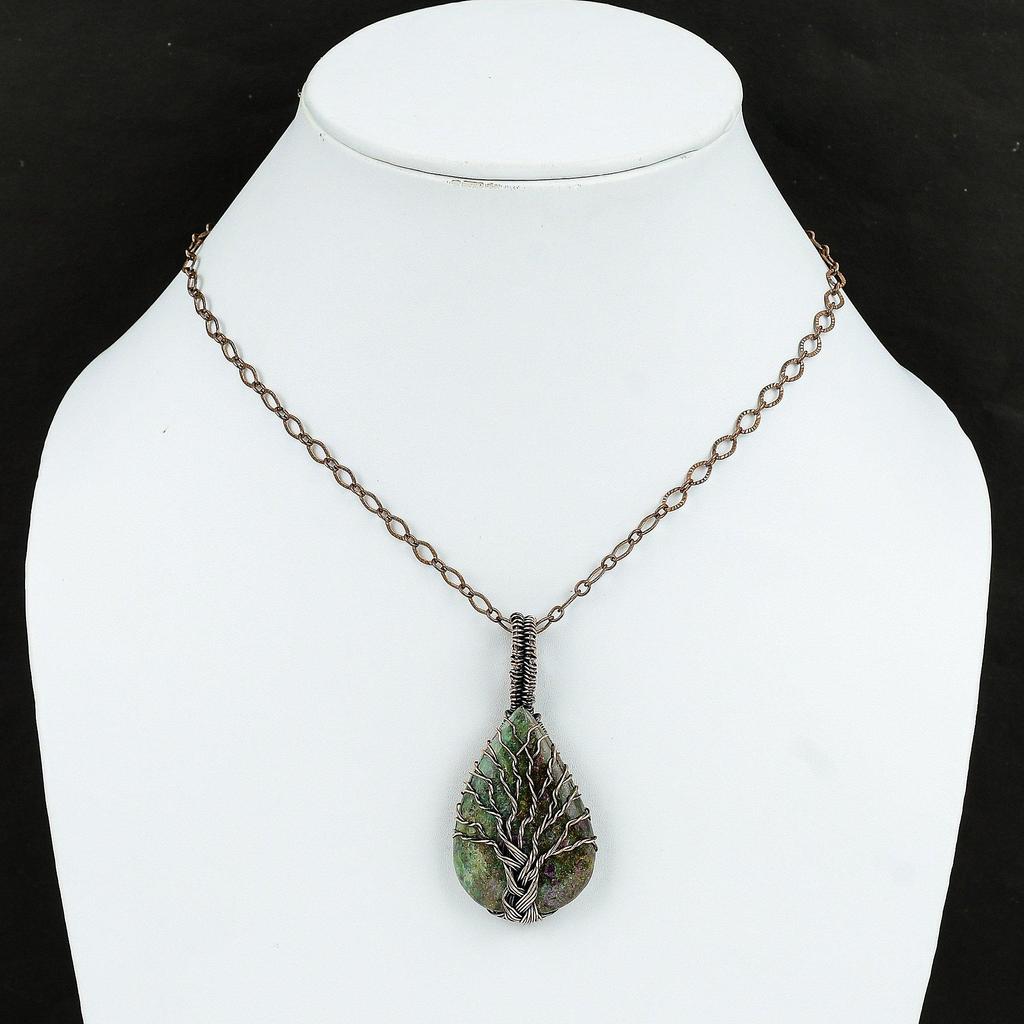 Tree Of Life Ruby Fuchsite Pendant Copper Wire Wrapped Pendant Tree of Life Jewelry Handmade Pendant Gift For Mother Gemstone Copper Jewelry