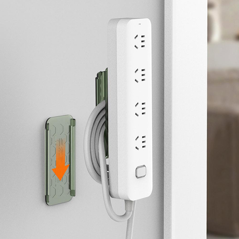 Self-Adhesive Power Stip Holder with Cable Organizer Plug Socket Fixator Wire Winder Wall Table Cable Holder Shelf Rack