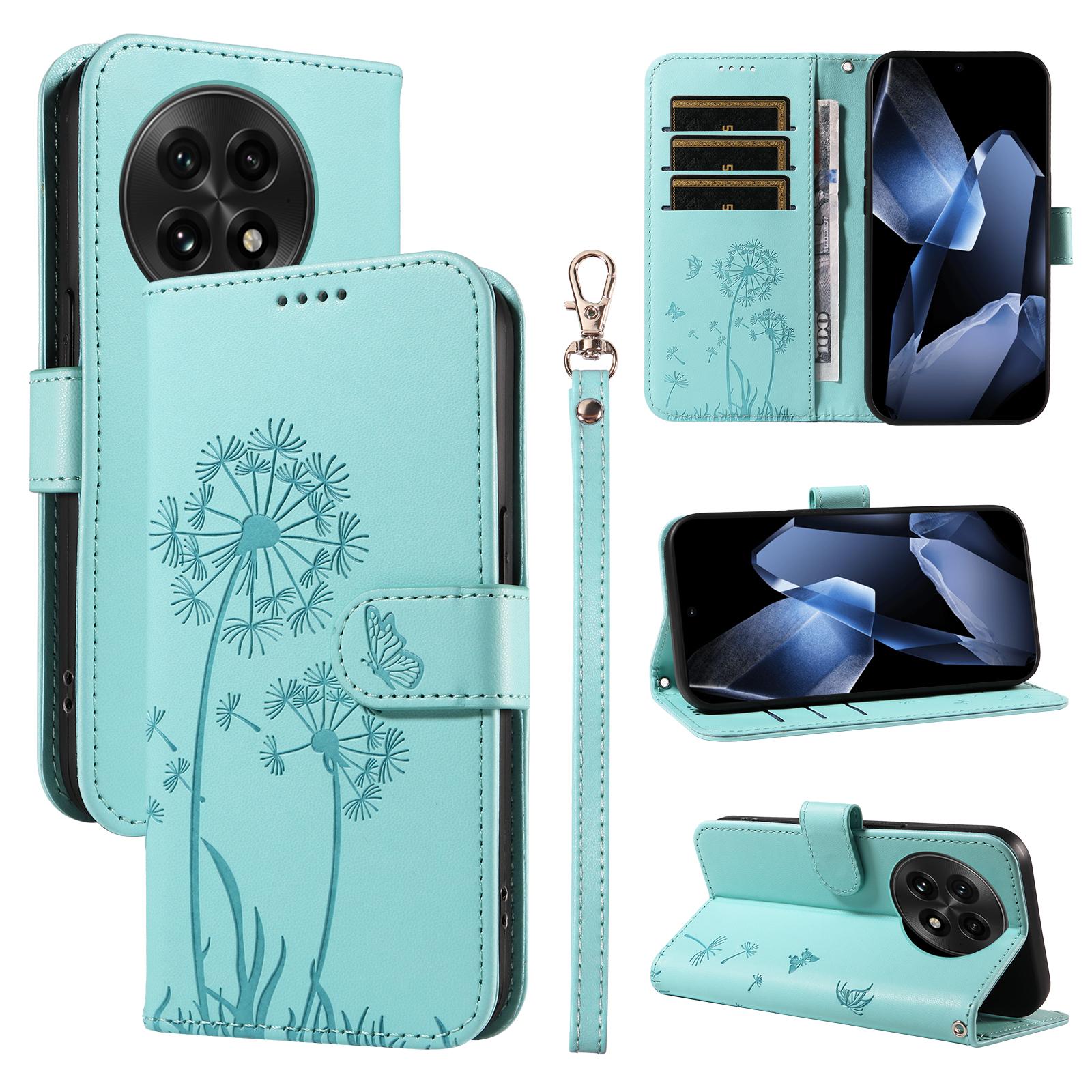 

Кожаный чехол-кошелек для OnePlus 13 с ремешком, с тиснением «Одуванчик», чехол-подставка для телефона Green