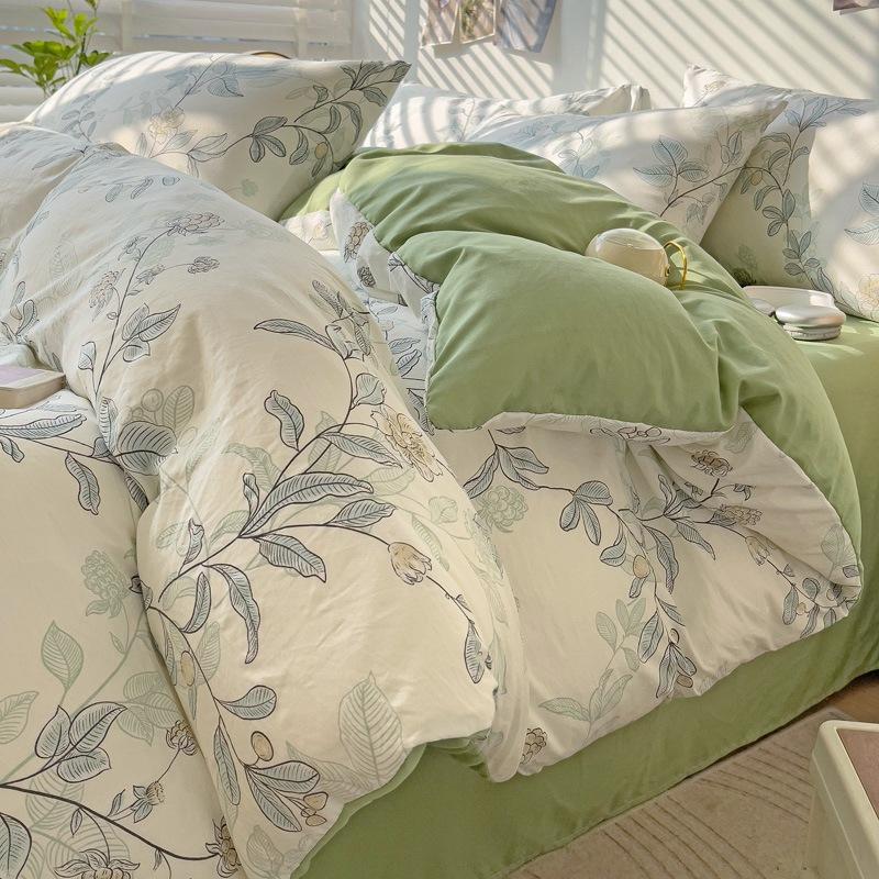 Small Fresh Washed Cotton Four-piece Set, Bedding Quilt Cover, Dormitory Single Bed Three-piece Set