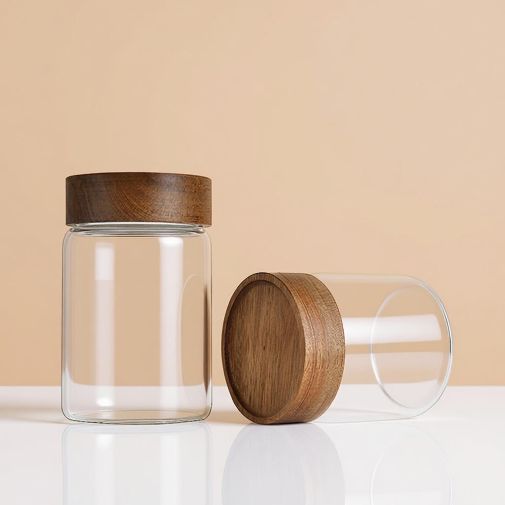 Acacia Wood Lid Glass Storage Jar - Moisture-Proof, Transparent, High-Quality Borosilicate for Tea & More