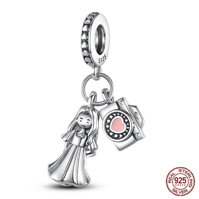 925 stříbrný módní fotoaparát šálek na kávu květinové přívěsky korálky fit 925 originální náramek k narozeninám výroba šperků pro ženy