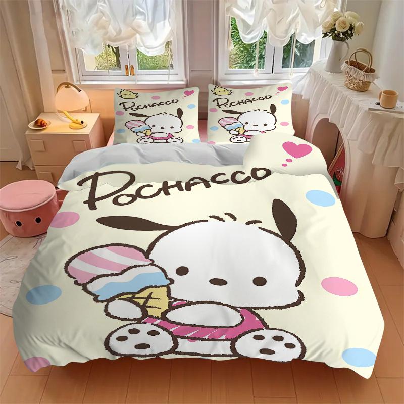 3pcs Pochacco Ideas Bedding Set Includes Quilt Cover and Pillowcases, Suitable for All Seasons, Machine Washable Ideal Gift W077