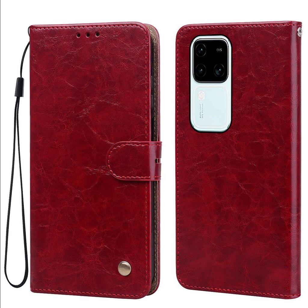 Vintage Crazy Horse Texture PU Leather Flip Wallet Phone Case for Vivo V30 Pro,V30 Card Holder Kickstand Shockproof Protective Cover