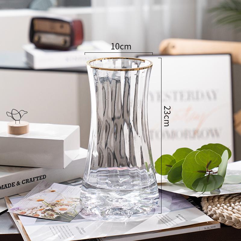 Gold-Painted Transparent Glass Vase for Fresh or Dried Flowers - Nordic Style Flower Arrangement Ornament