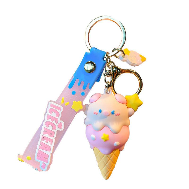 Charming Cream Ice Pig Key Ring Silicone Lovable Couple Decor For Backpack