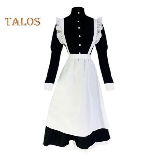 1 Set Maid Cosplay Dress Set Includes Apron Headband Bow And Socks Unisex A-Line Calf-Length Contrast Color Ruffle Dress Parties Photography Servant