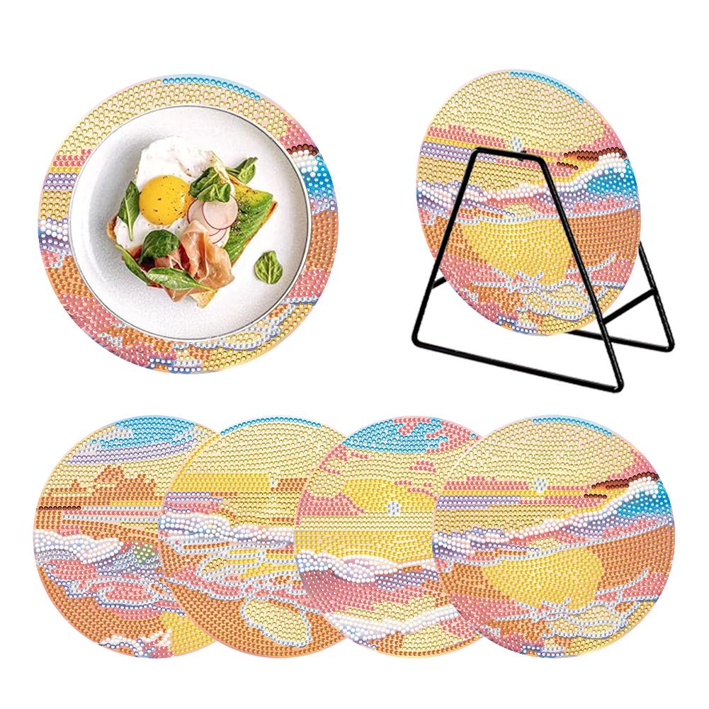 

4 pcs Diamond Painting Coasters with Holder Butterfly Owl DIY Diamond Crafts Projects Unicorn Gome for Home Party Decor Supplies