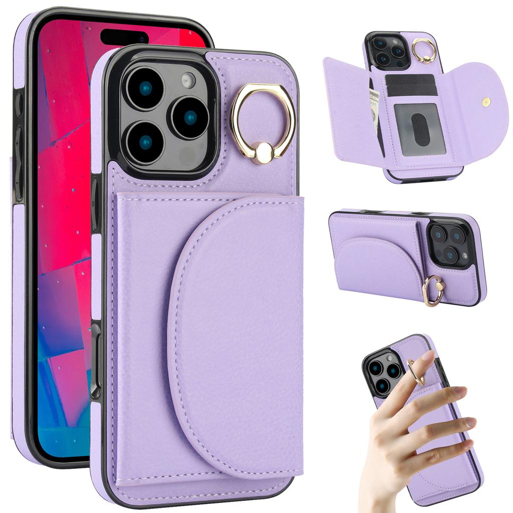 Applicable to iPhone16 mobile phone case, Samsung S24 ring card bag, anti-drop protective case, A55 lychee pattern insert card leather case.