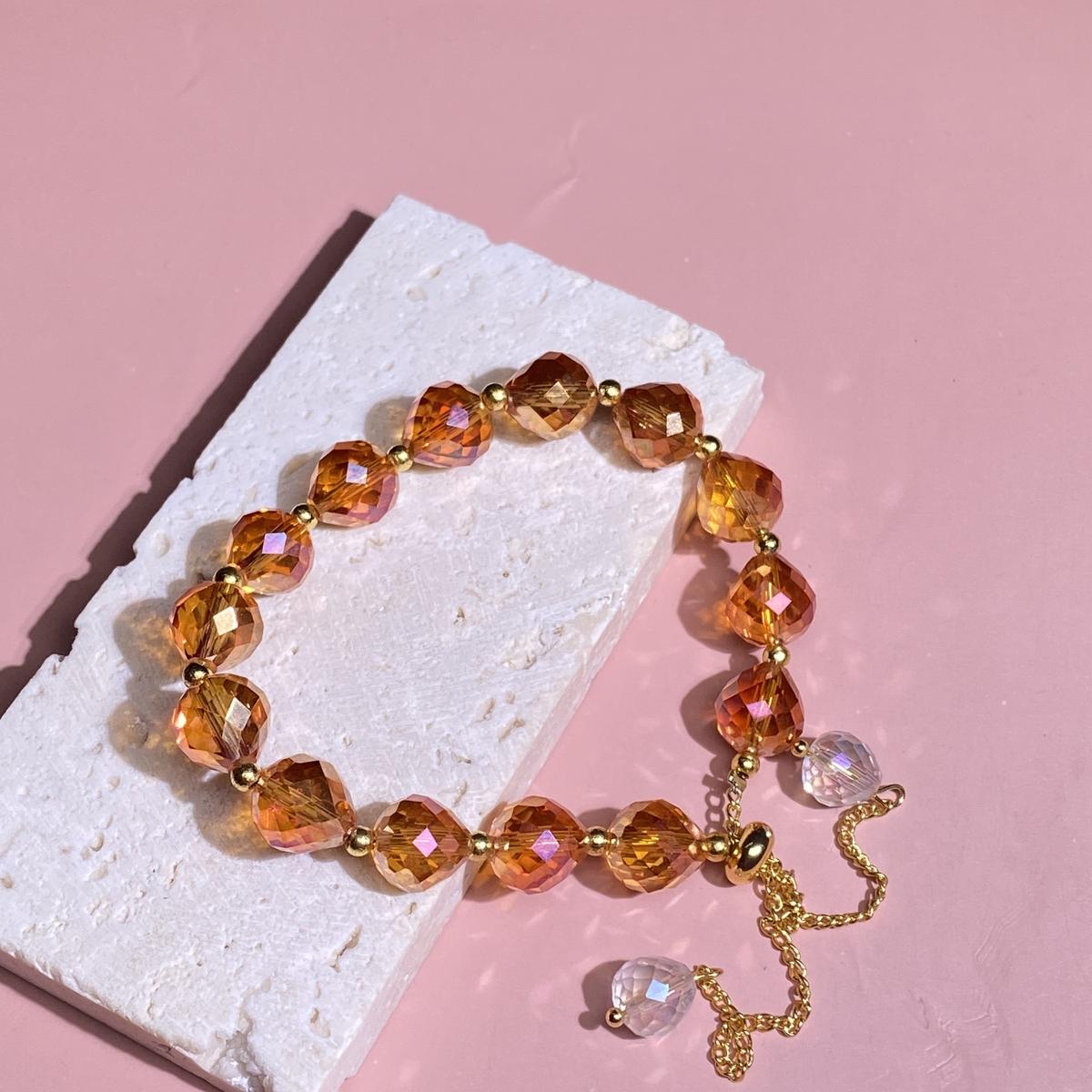 

CARLIDANA New Artificial Austria Crystal Bracelet Fashion Shiny Stone Beads Elasticity Rope Strand Bracelets for Women Jewelry 30cm коричневий