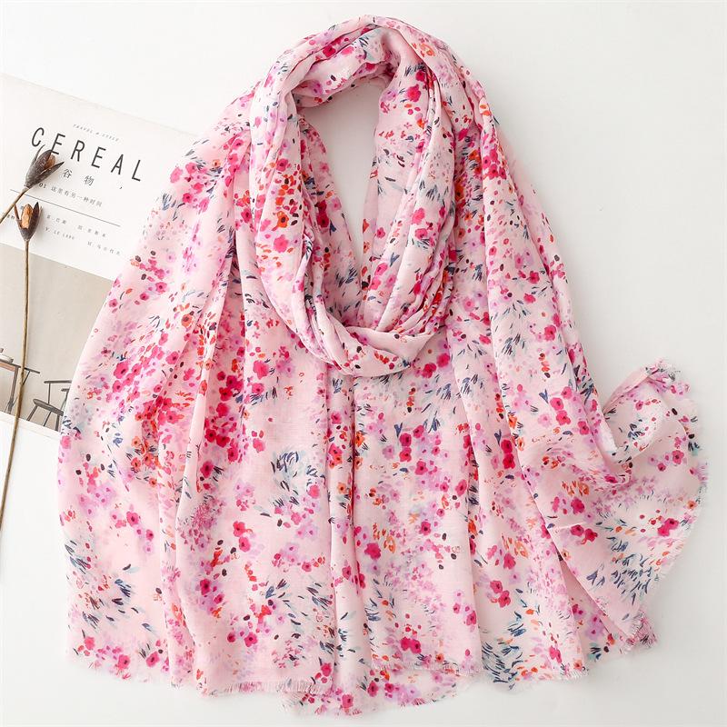 Spain Fashion Thin Polka Floral Fringe Viscose Shawl Scarf High Quality Wrap Pashmina Stole Bufandas Muslim Hijab 180*90Cm