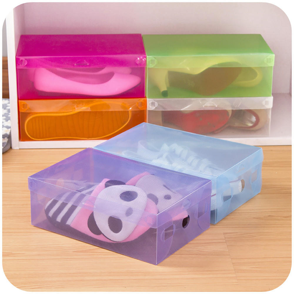 5 X Transparent Clear Plastic Shoe Storage Organiser Foldable Boxes