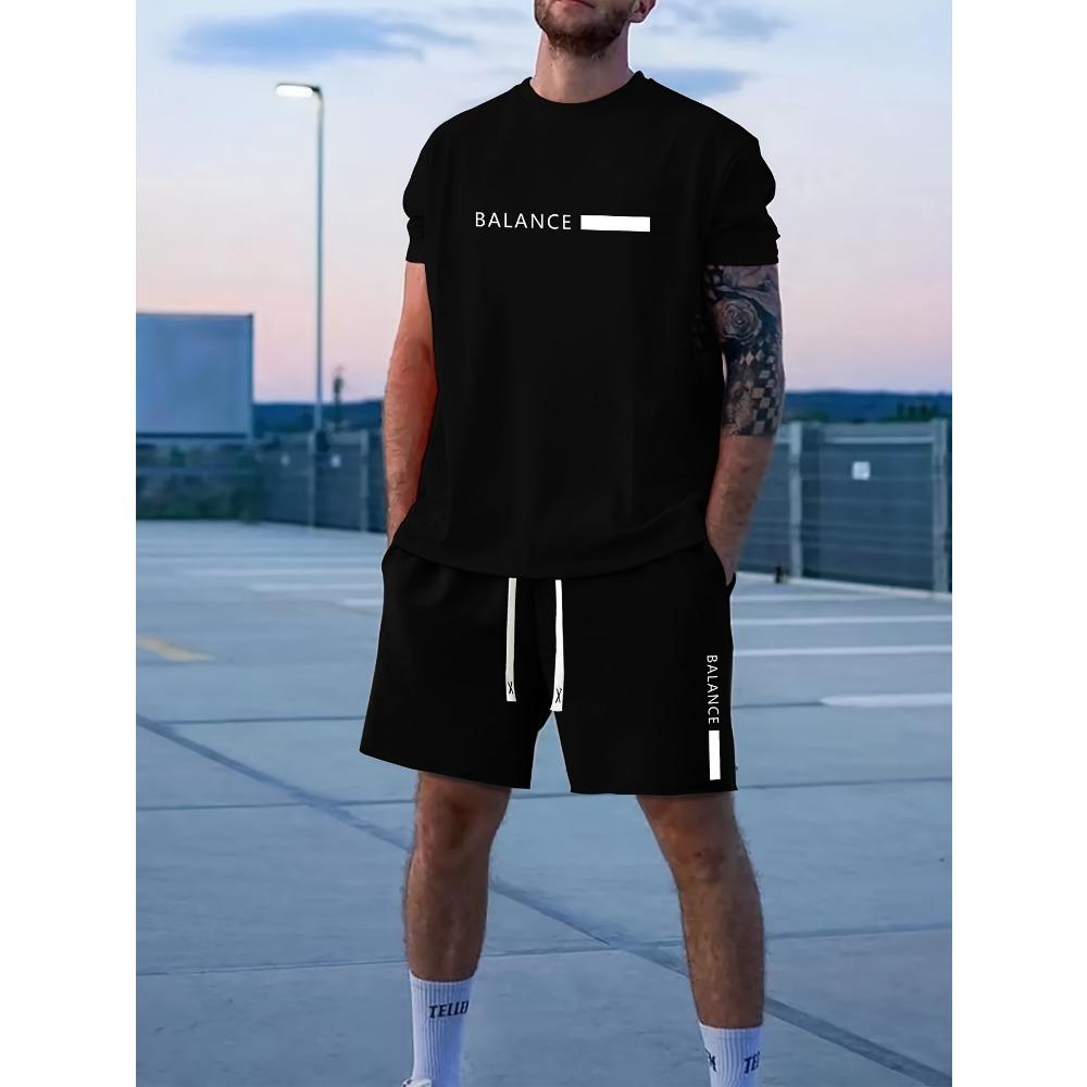 2026 Casual Men's Set Summer Apparel Color-Blocked Short-Sleeve Top Relaxed Drawstring Shorts Stylish Streetwear Ensemble
